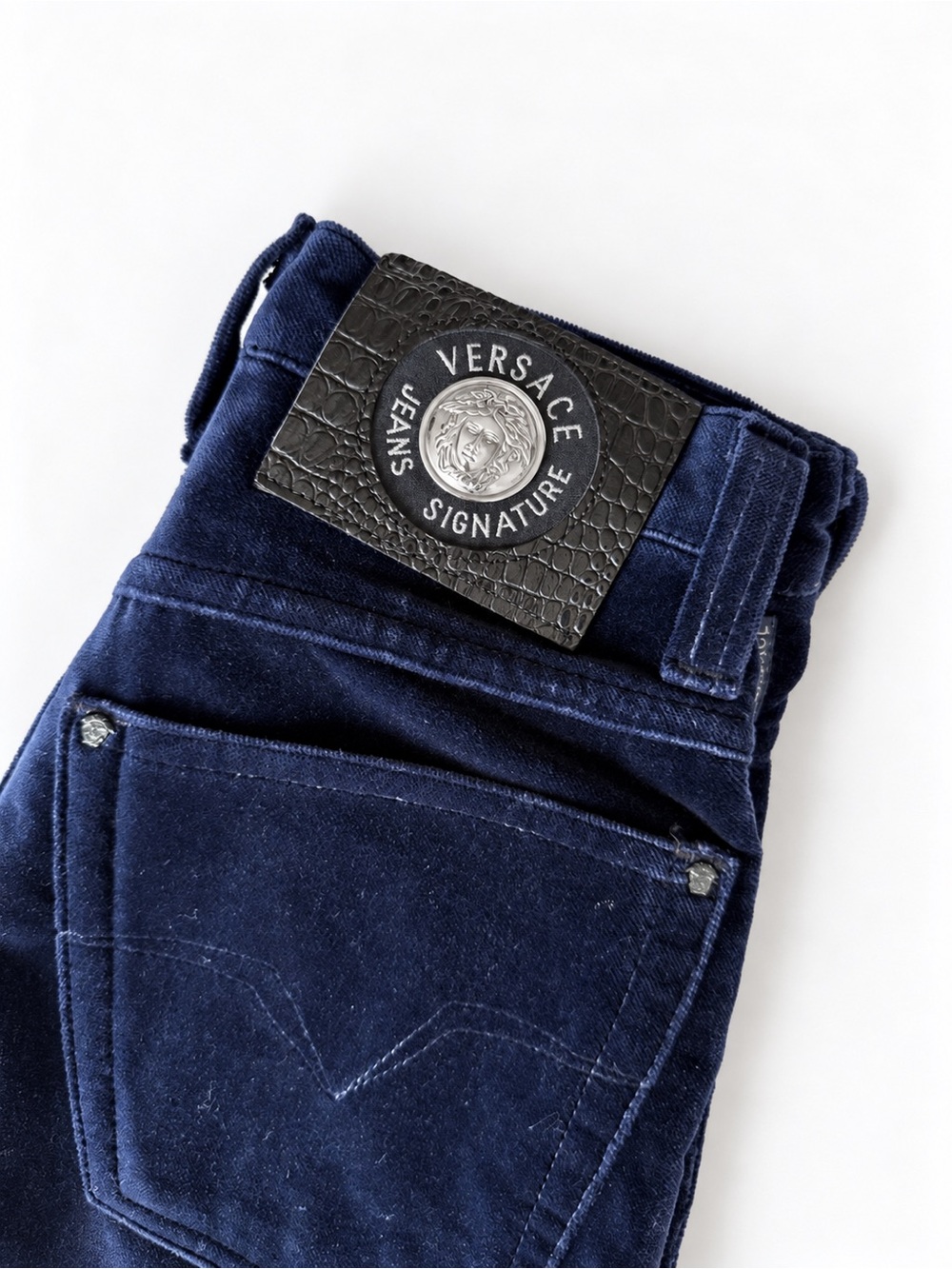 Vintage Versace Jeans Signature Navy Velvet Pants 90s/00s